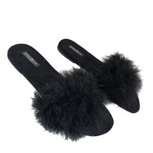 NWOT! BOTEX COLL! ADORABLE BLACK POUFY BOA FEATHER HOUSE SHOES, SLIPPERS! SZ 10